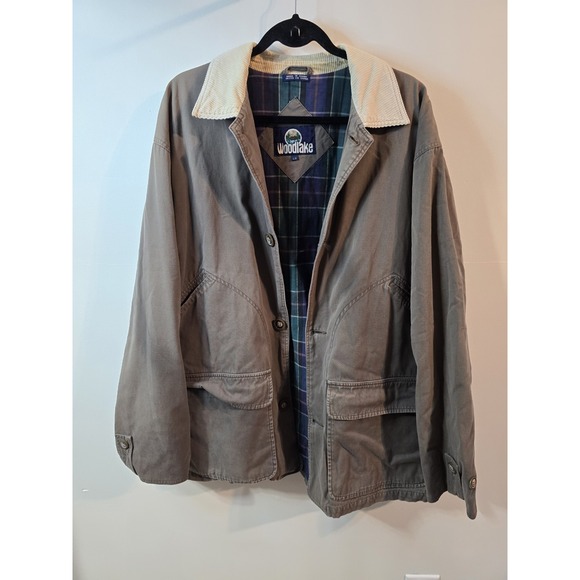 VTG Woodlake Coat Men's L Barn Coat Jacket Brown Corduroy Collar Plaid Lining - Picture 1 of 7